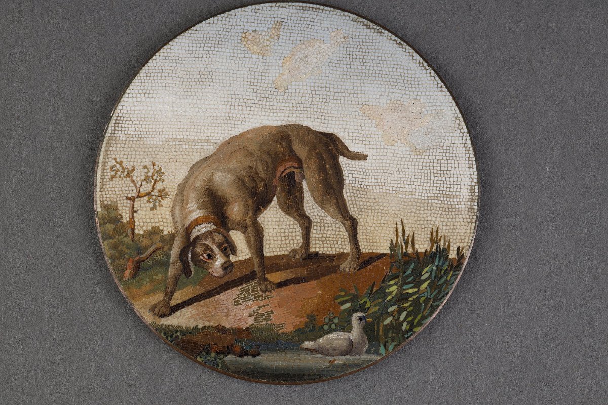 A Micromosaic Depicting A Dog And A Duck, Based On A Work By Gioacchino Barberi