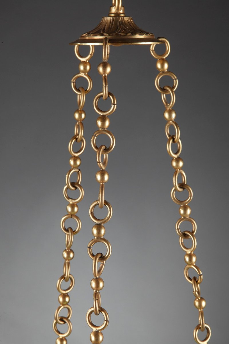 Opaline And Bronze Chandelier, Late 19th Century-photo-4