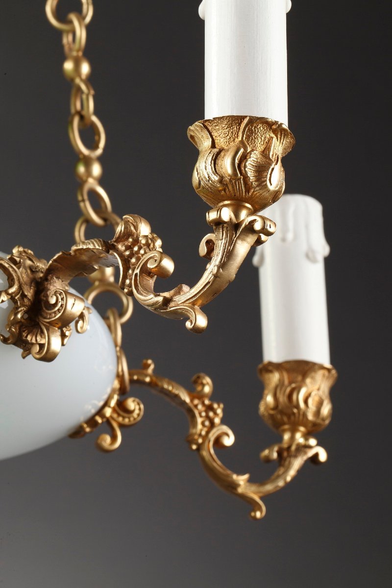 Opaline And Bronze Chandelier, Late 19th Century-photo-5
