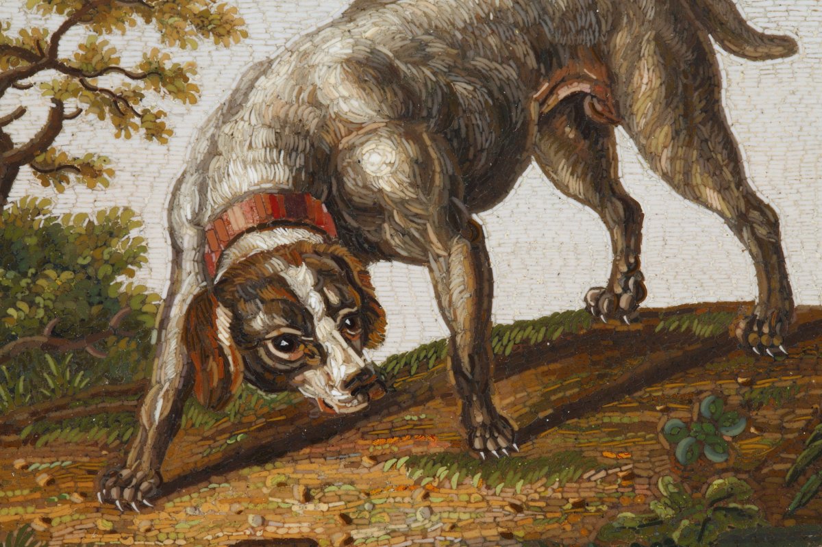 Early 19th Century Micromosaic Dog Chasing A Duck. After Gioacchino Barberi. -photo-4