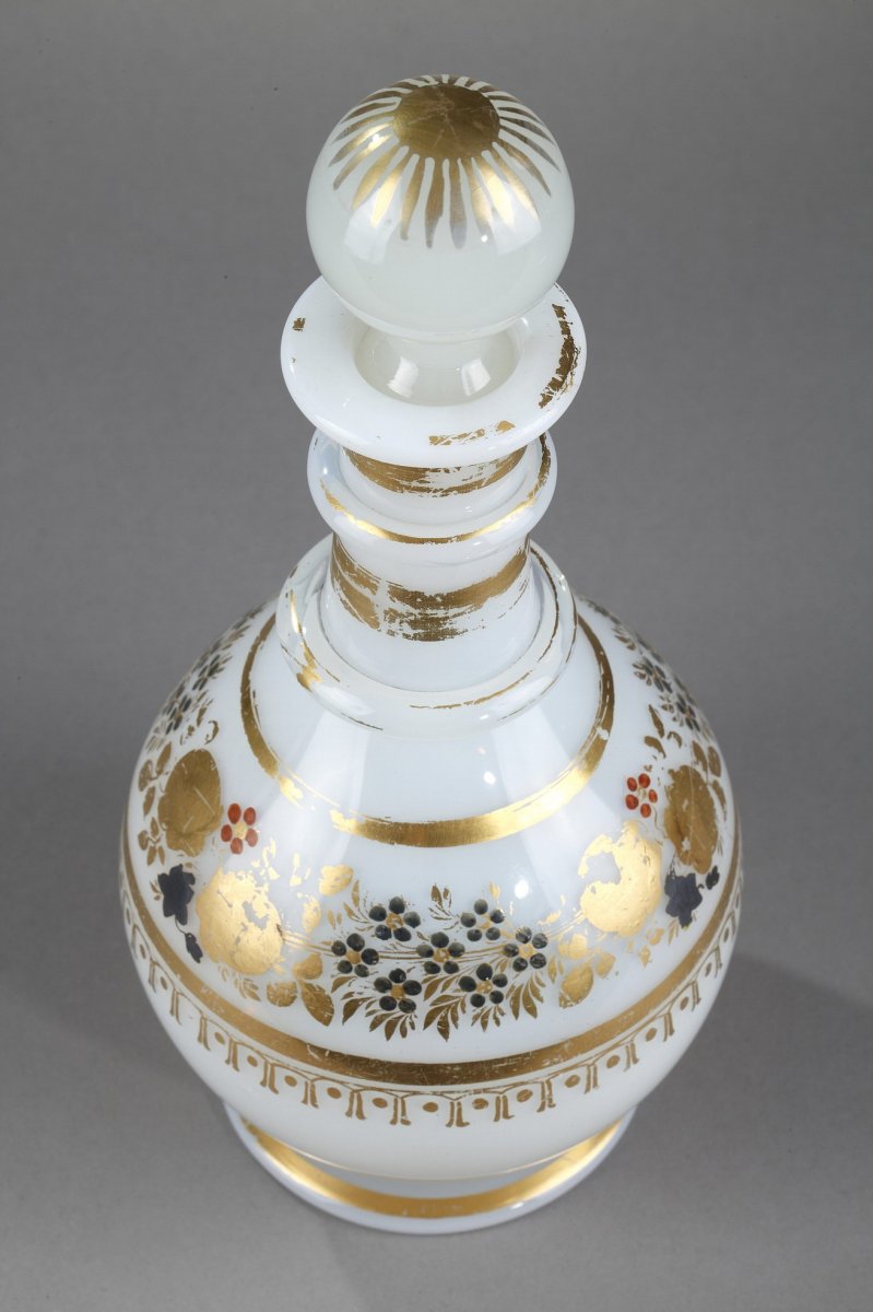 White Opaline Bottle With Desvignes Decoration. -photo-1