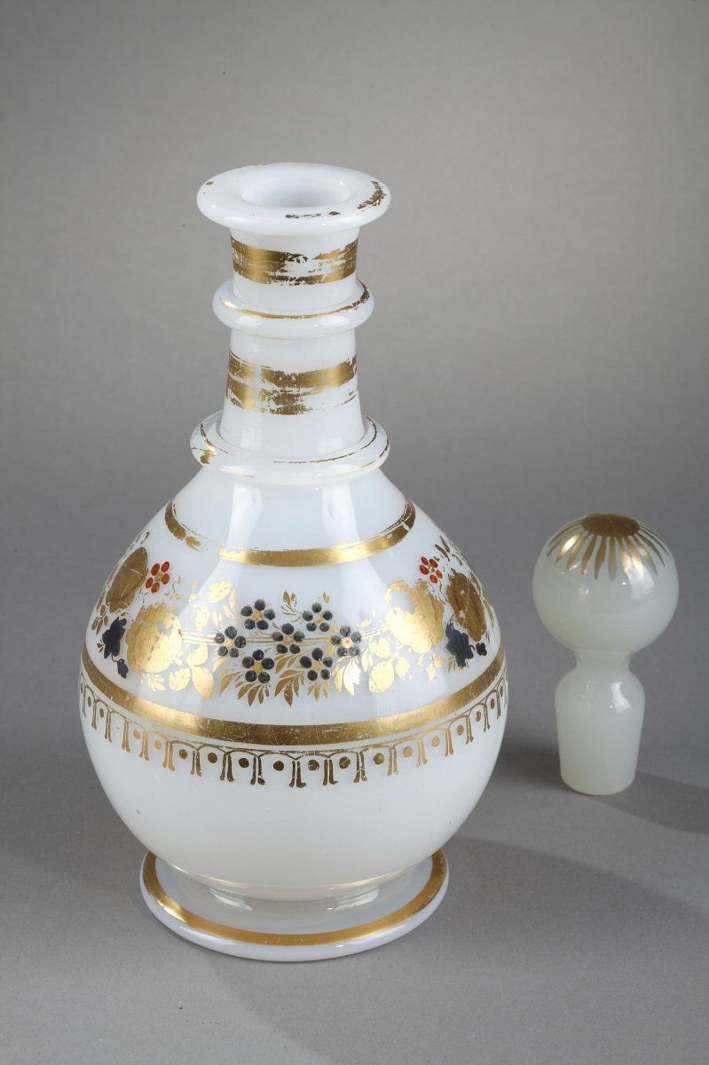 White Opaline Bottle With Desvignes Decoration. -photo-2