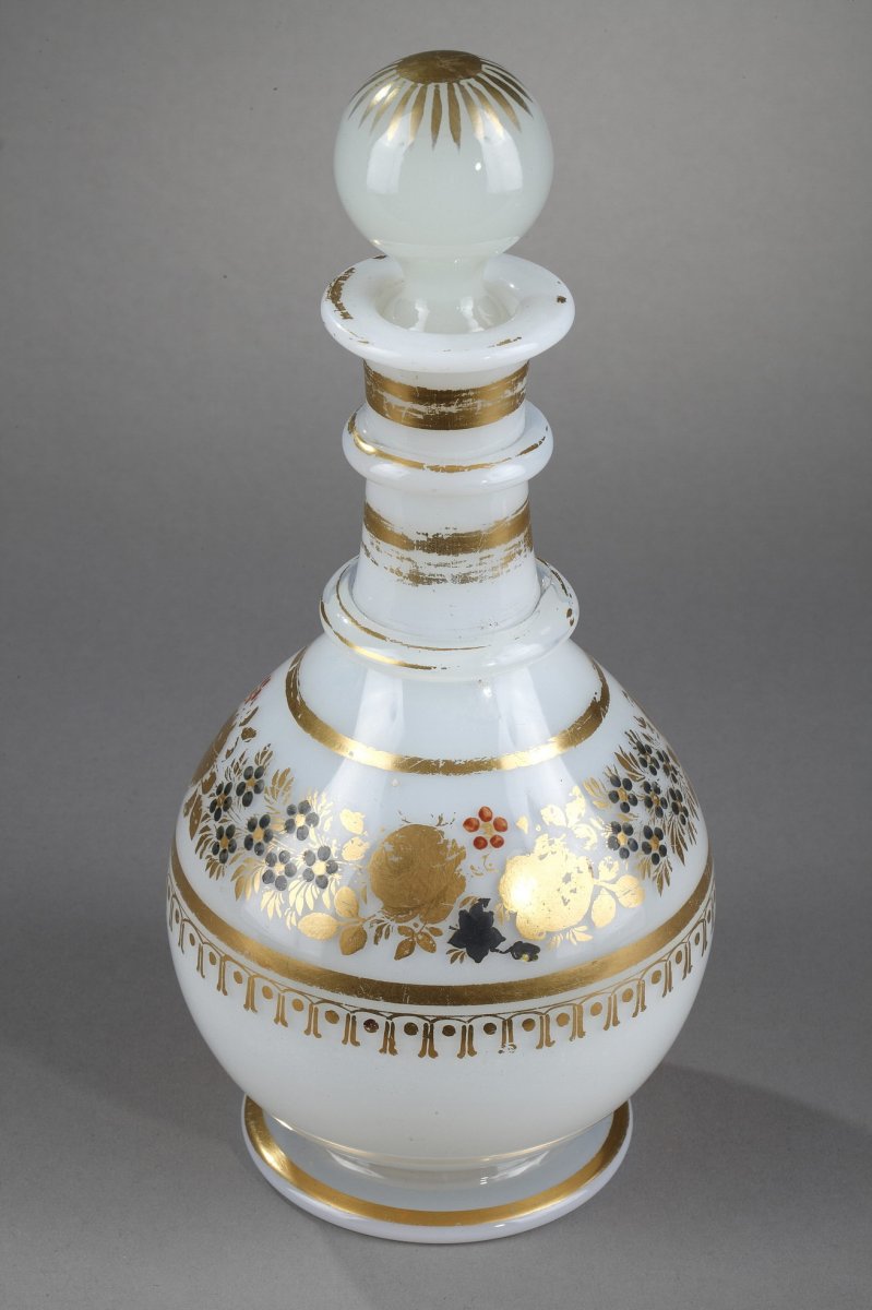 White Opaline Bottle With Desvignes Decoration. -photo-3