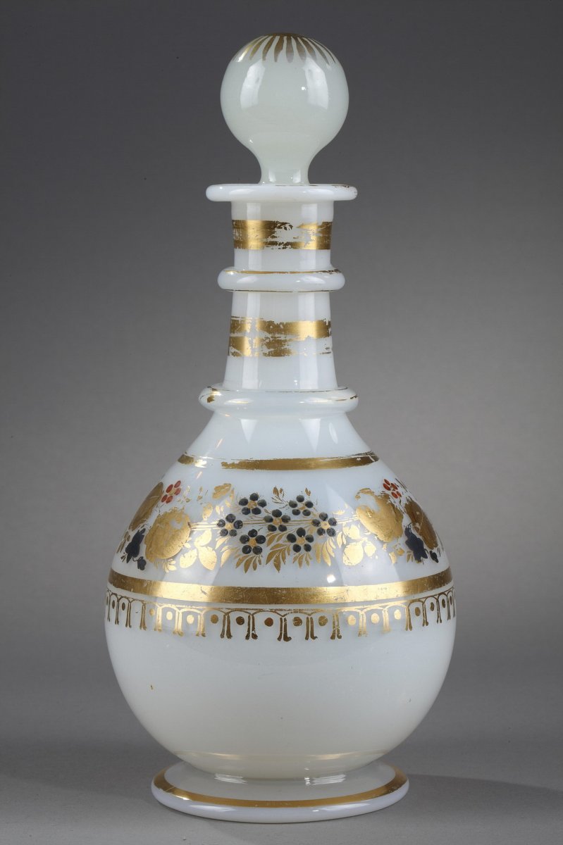 White Opaline Bottle With Desvignes Decoration. 