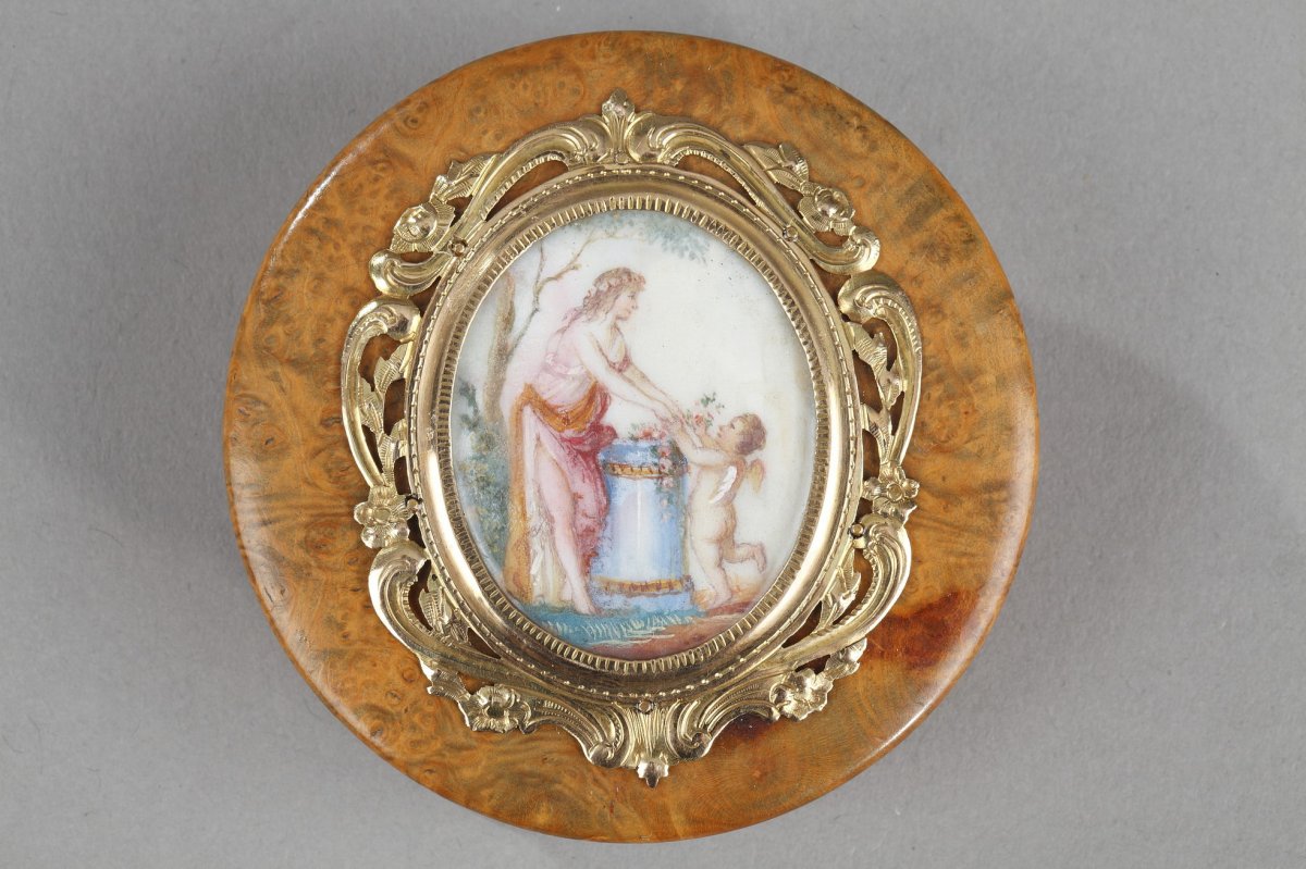 Early 19th Century Wood Gold-mounted Box With Miniature On Ivory. -photo-2