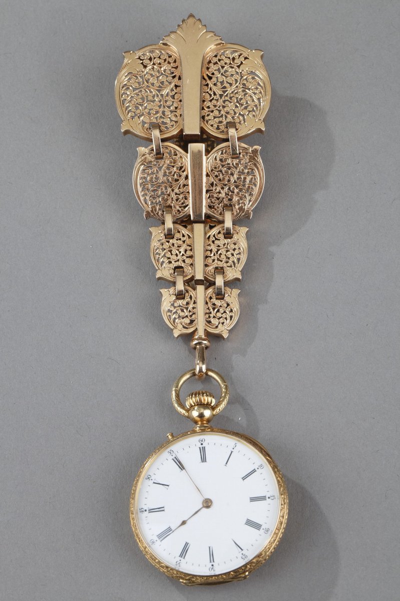 Chatelaine En Or Et émail Signée Modeste Anquetin. 