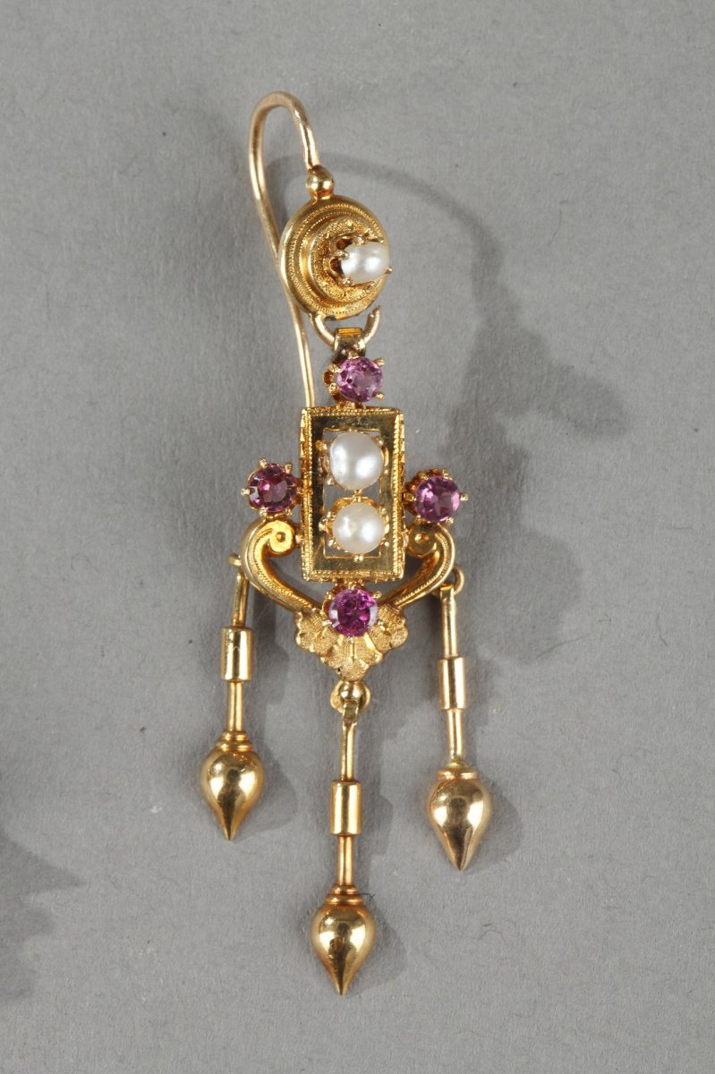 Demi-parure In Gold, Pearls And Gems Stones, Napoleon III. -photo-2