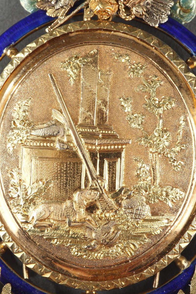 Pendentif Or, émail, Diamants De Style Louis XVI. XIXème Siècle. -photo-3