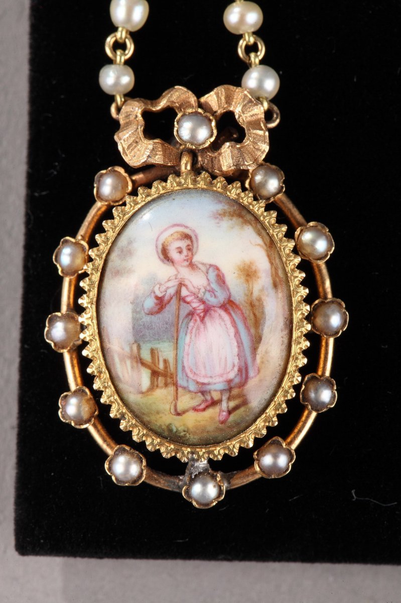 Pair Of Gold, Enamel, Pearl, And Mother-of-pearl Earrings – Napoleon III -photo-1