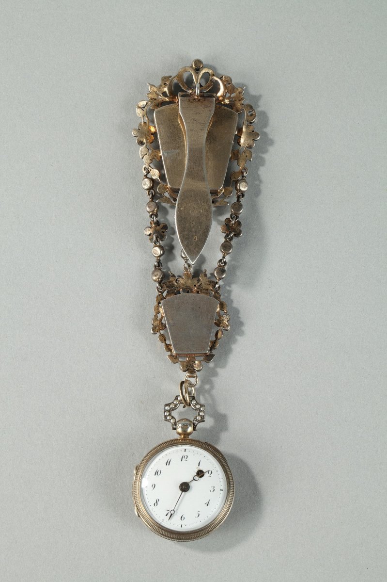 19th Century Silver Chatelaine With Pearls. -photo-3