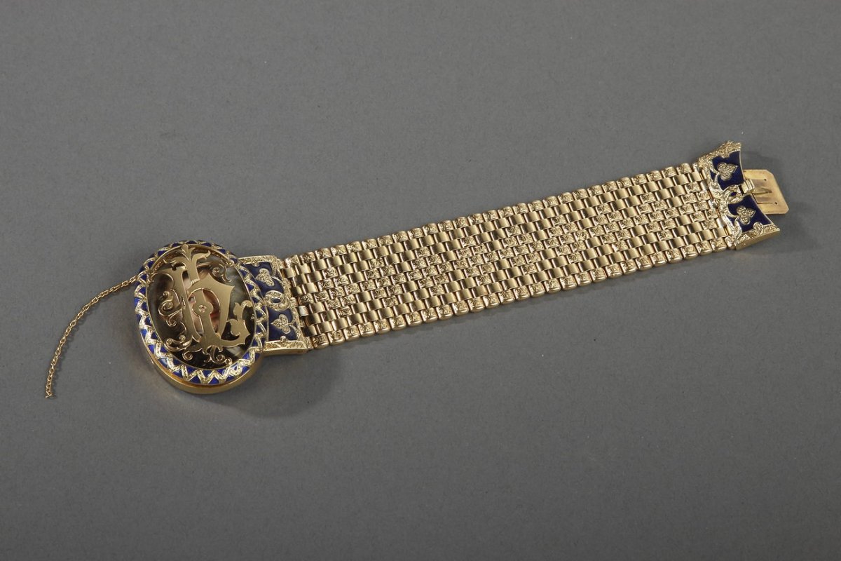 Bracelet Or Et Miniature Signée Bost. Circa 1850. -photo-1