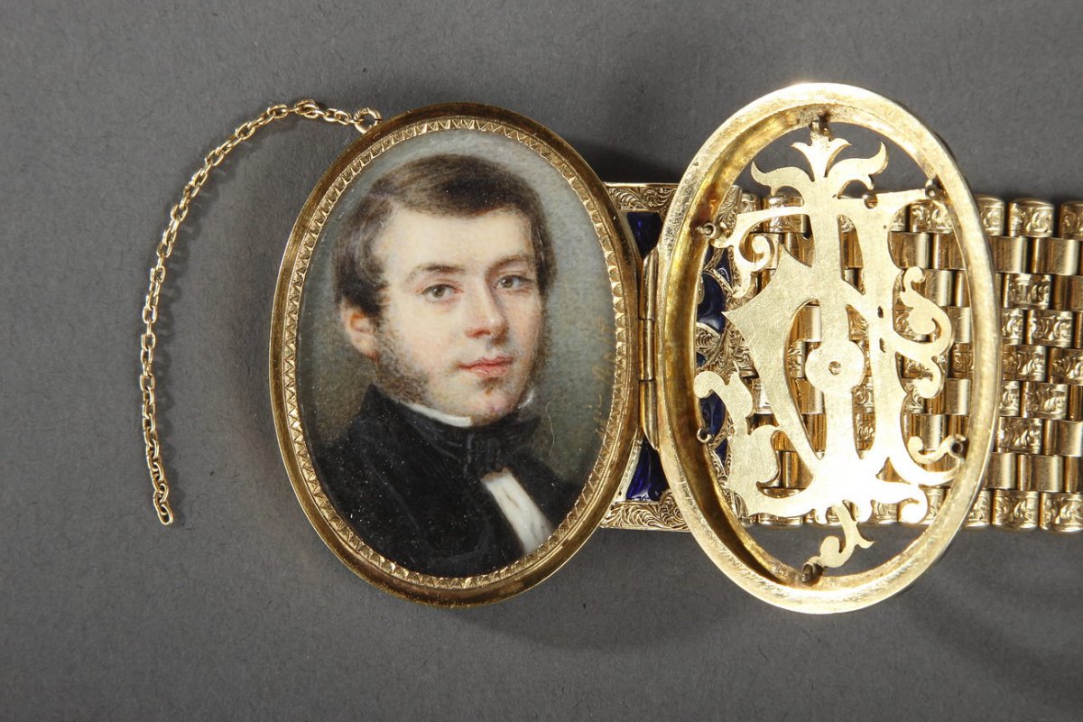 Bracelet Or Et Miniature Signée Bost. Circa 1850. -photo-2