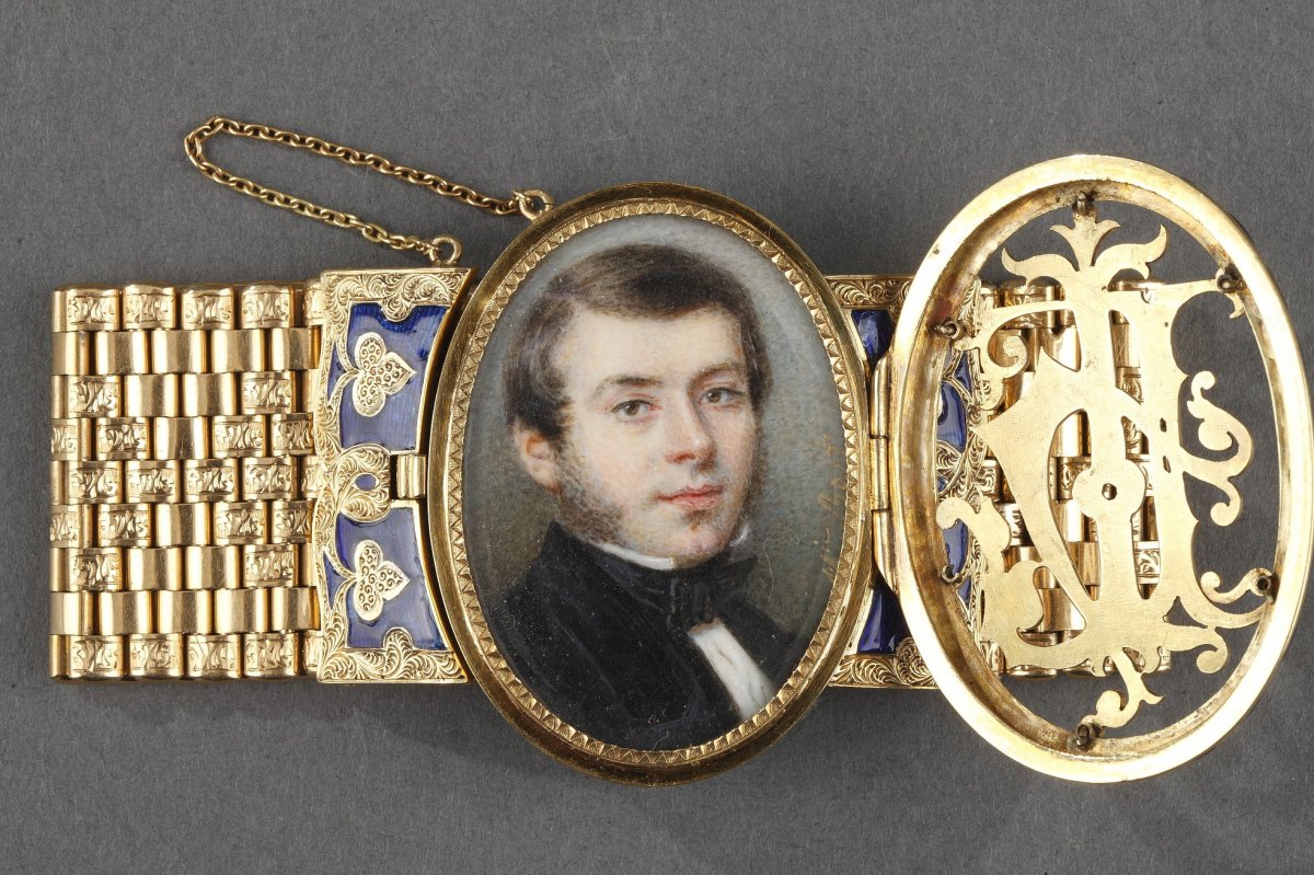 Bracelet Or Et Miniature Signée Bost. Circa 1850. 