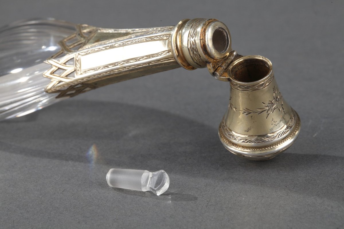 Flacon En Verre Et Argent. Milieu Du XIXème Siècle. -photo-7