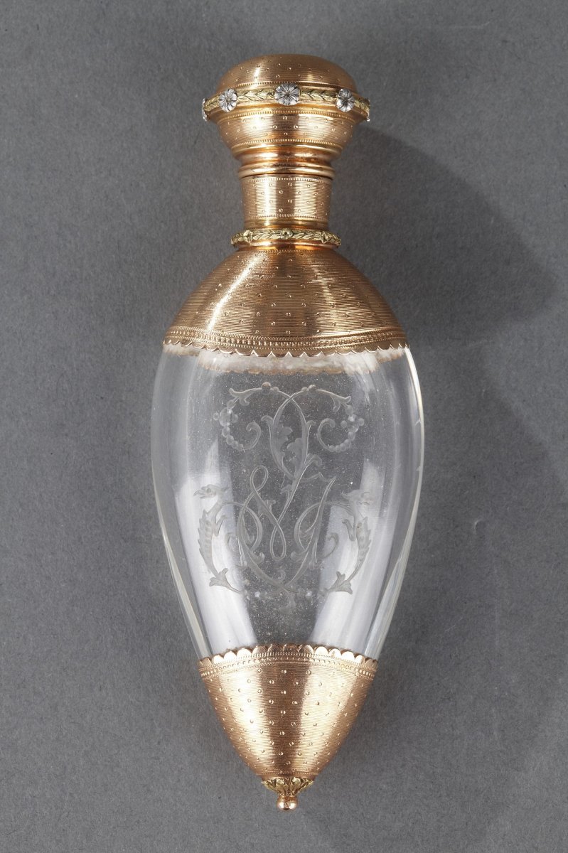 Crystal Flask With Gold. Late 19th Century. 