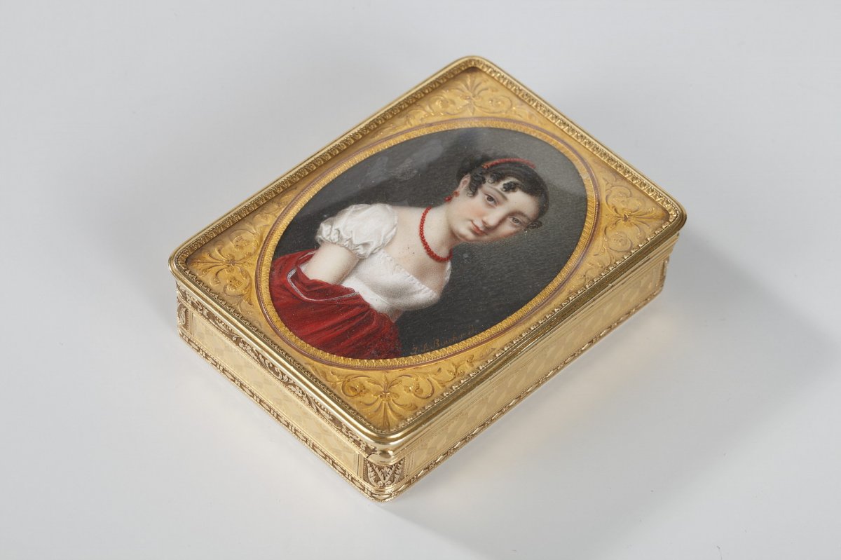 TabatiÈre En Or A Portrait Signée Boichard. Circa 1809-1819. -photo-3