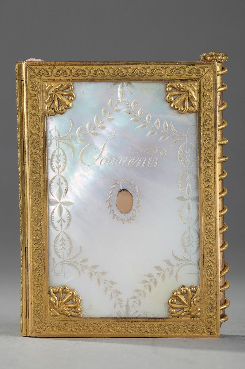 Charles X Dance Card In Mother Of Pearl And Bronze. Circa 1815-1830. -photo-2