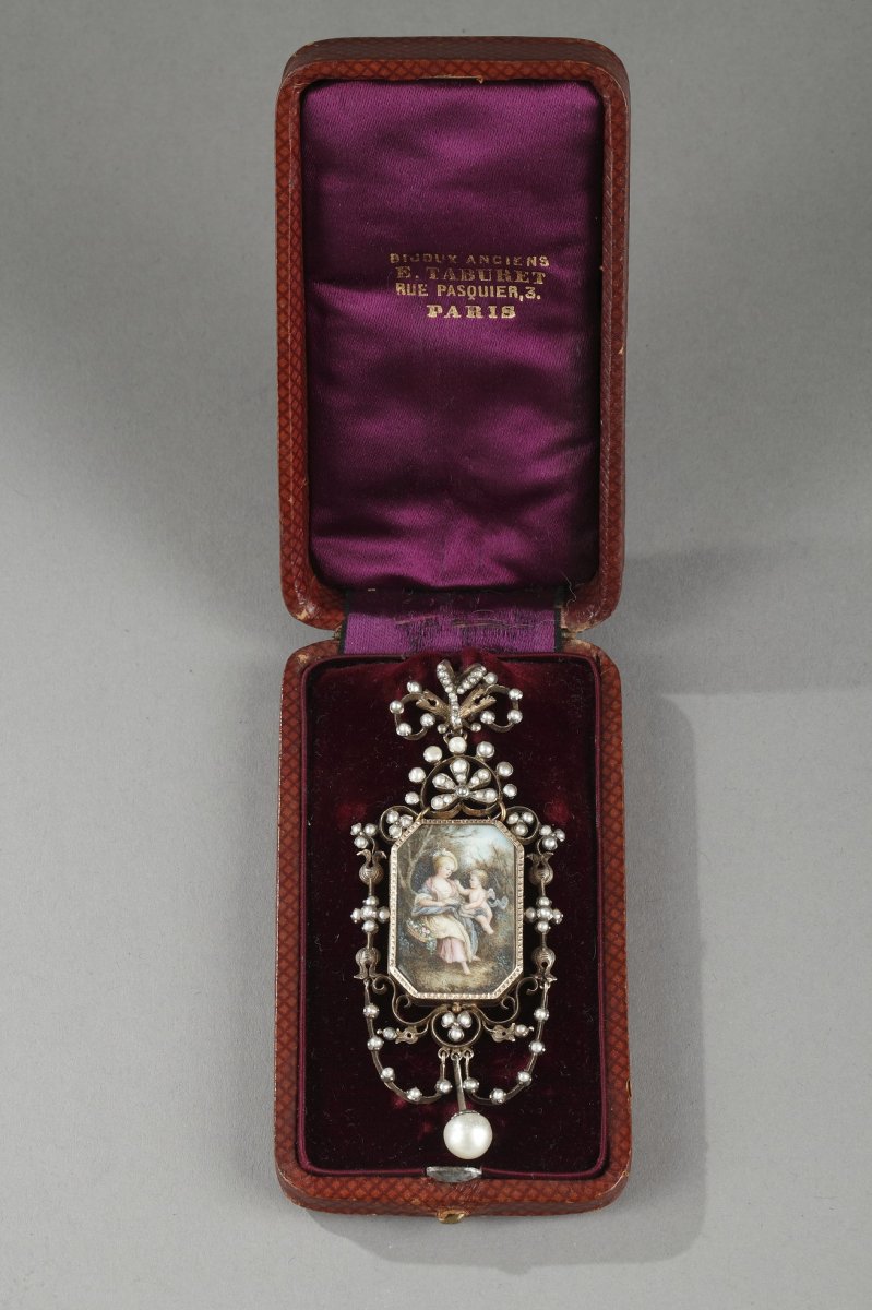Pendentif Vermeil, Argent, Perles Et Miniature Sur Ivoire. Napoléon III. -photo-2