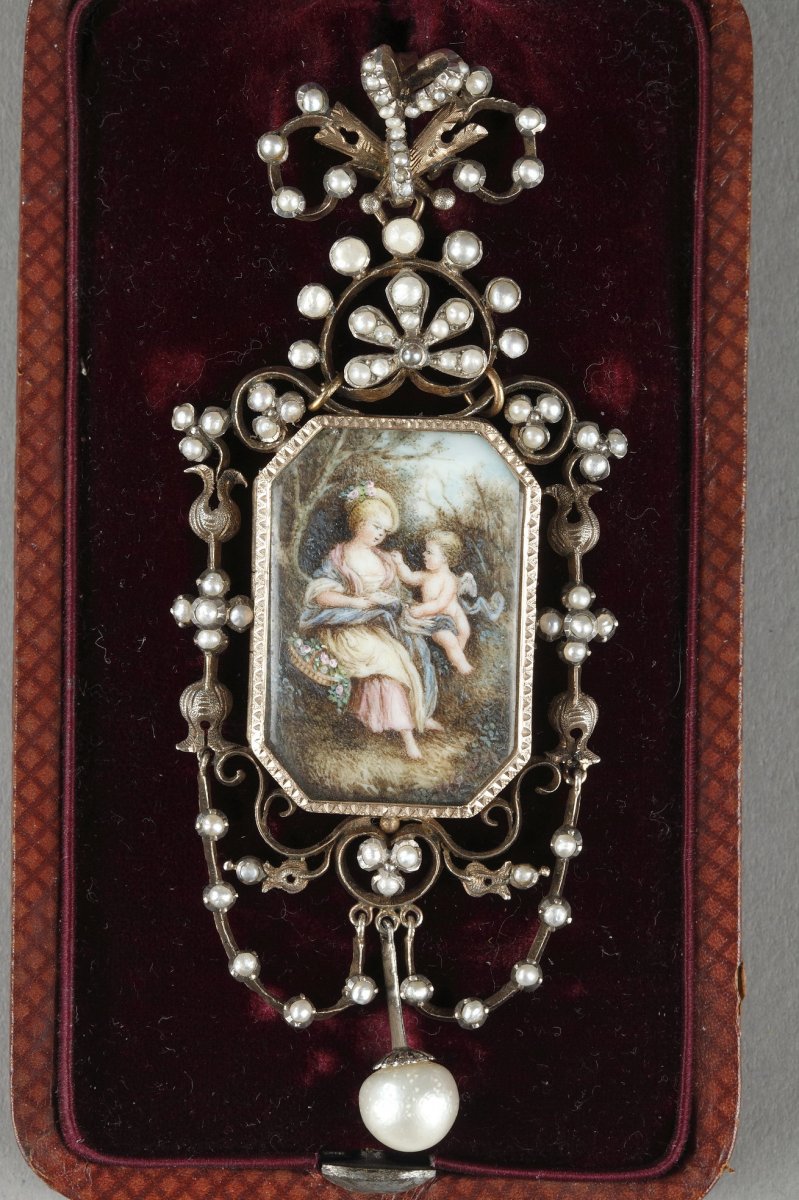 Pendentif Vermeil, Argent, Perles Et Miniature Sur Ivoire. Napoléon III. -photo-3