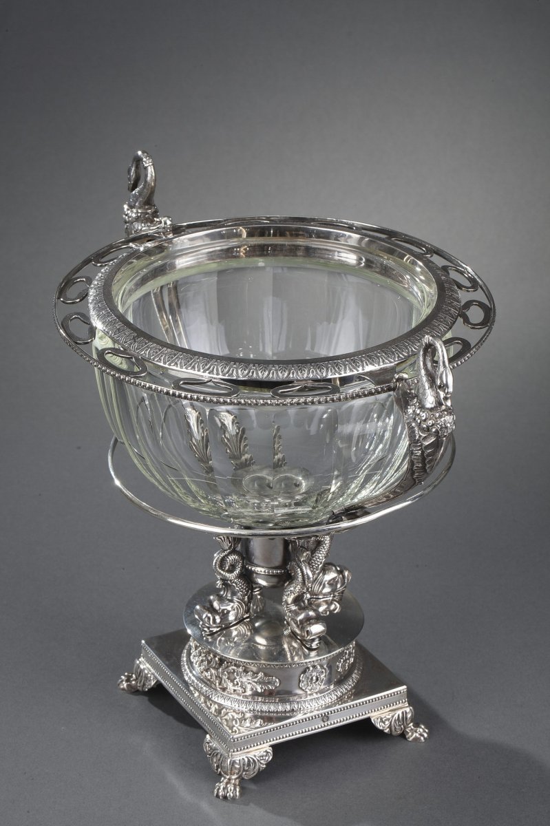 19th Century Large Silver And Cut-crystal Confiturier,with 12 Spoons. Restauration Period. -photo-2