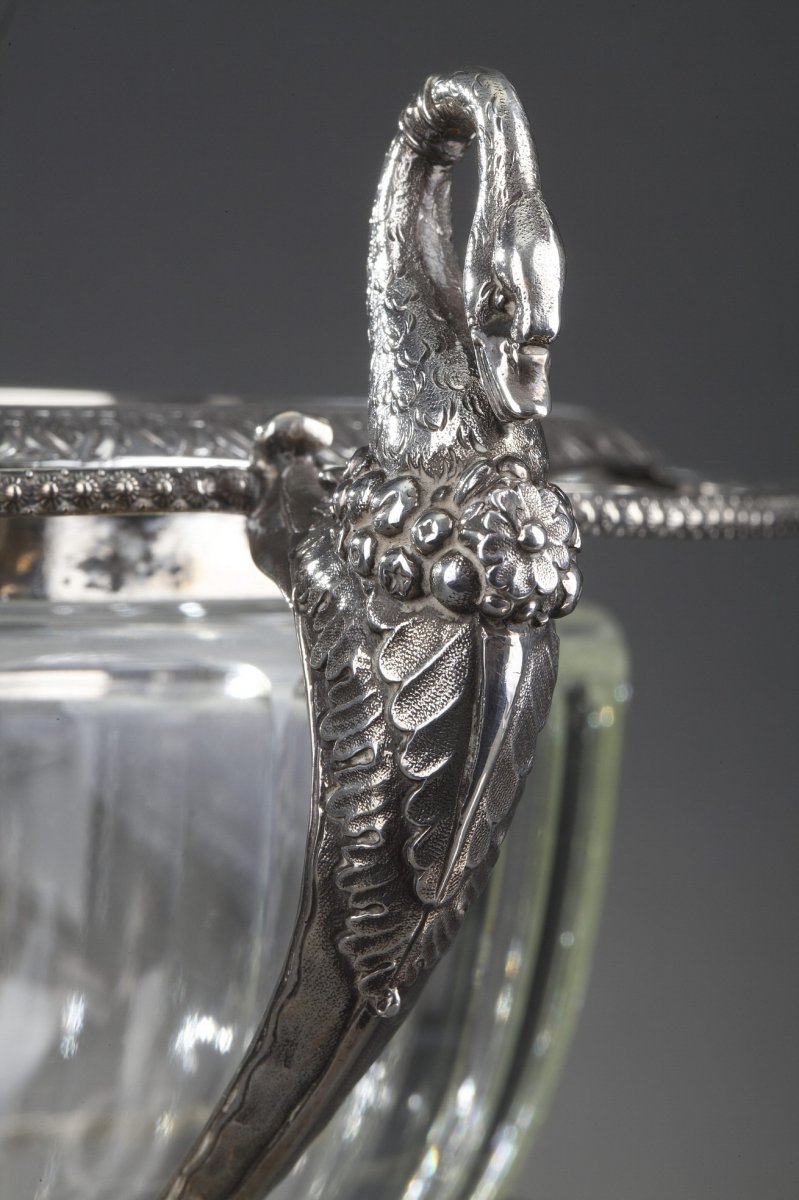 19th Century Large Silver And Cut-crystal Confiturier,with 12 Spoons. Restauration Period. -photo-4