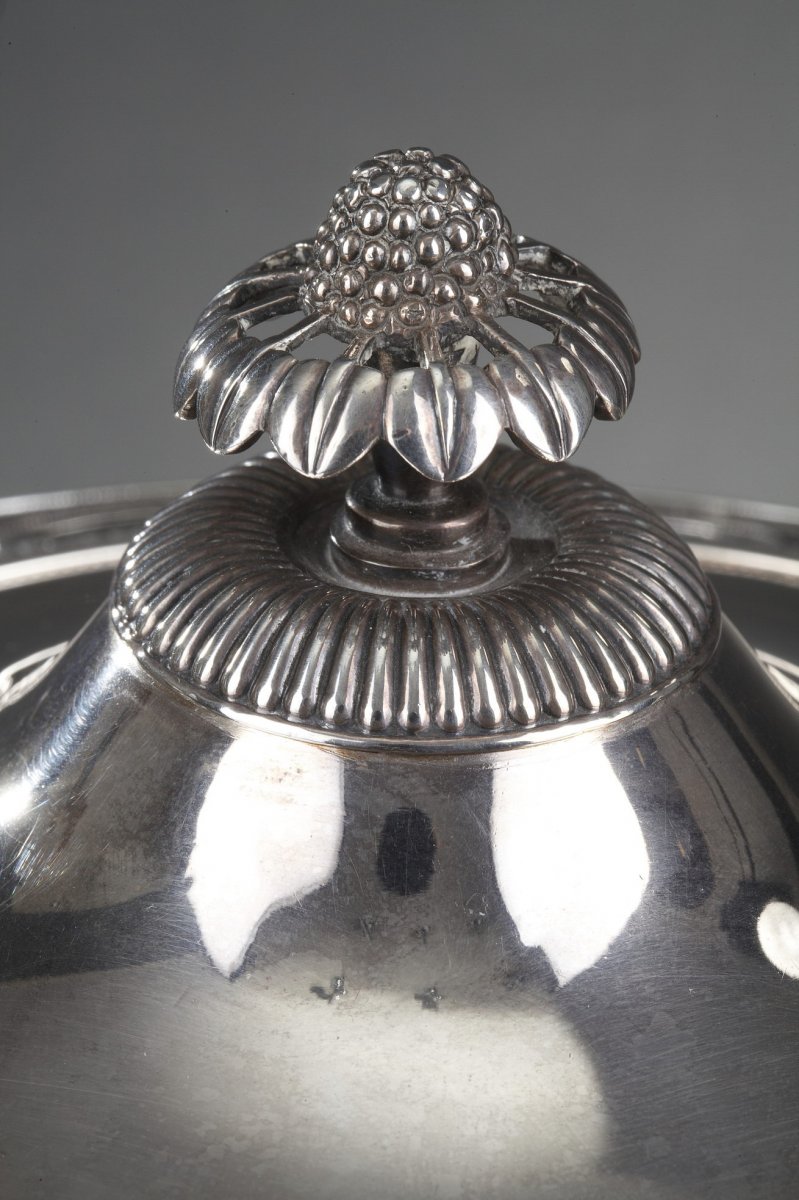 19th Century Large Silver And Cut-crystal Confiturier,with 12 Spoons. Restauration Period. -photo-5