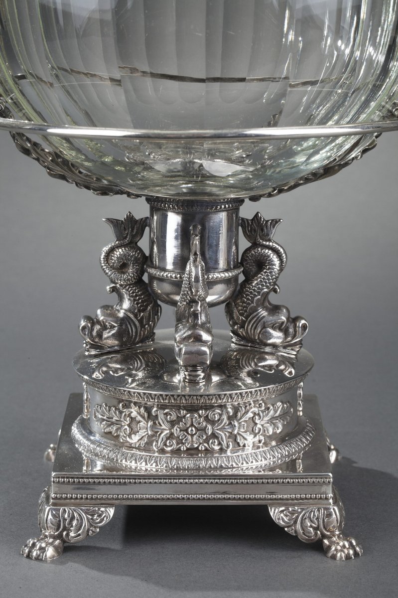 19th Century Large Silver And Cut-crystal Confiturier,with 12 Spoons. Restauration Period. -photo-6