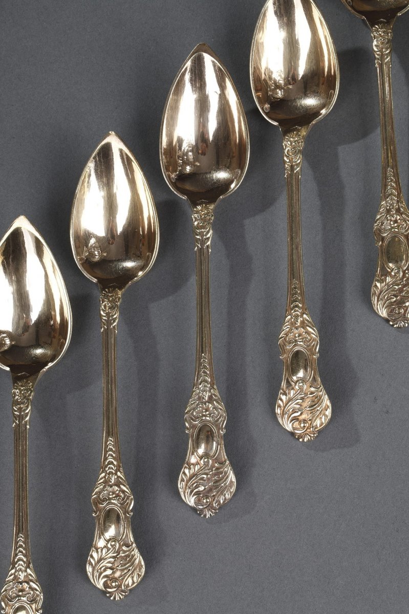 19th Century Large Silver And Cut-crystal Confiturier,with 12 Spoons. Restauration Period. -photo-7