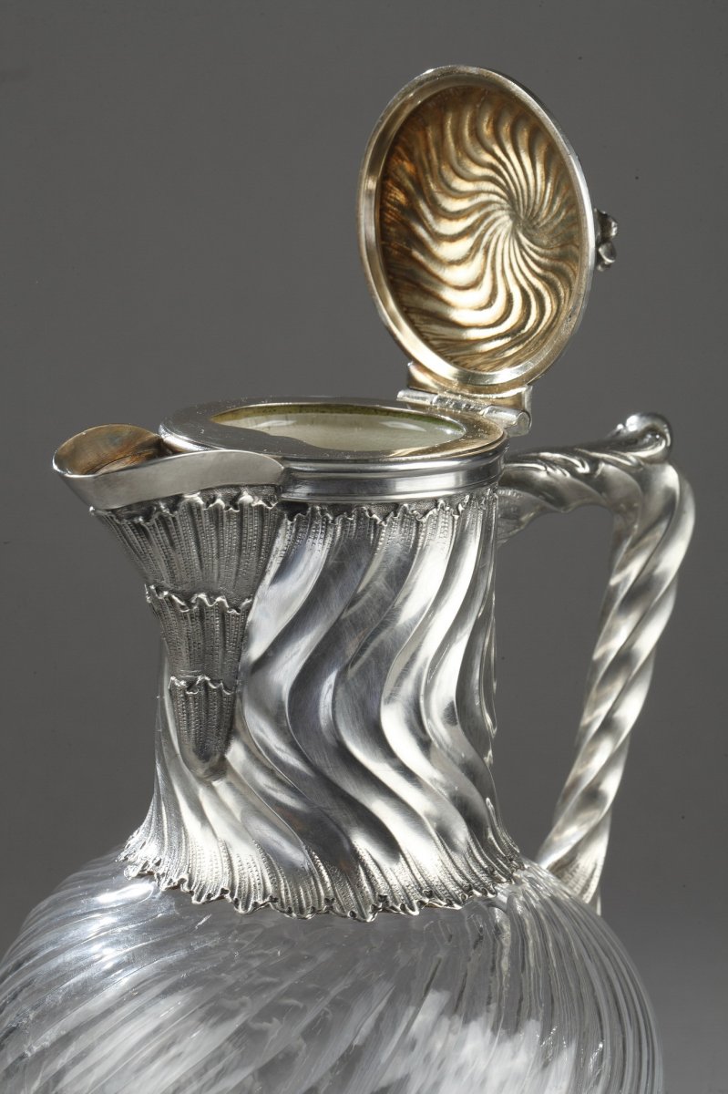 Suite Of 4 Ewers In Silver And Crystal. 19th Century. -photo-3