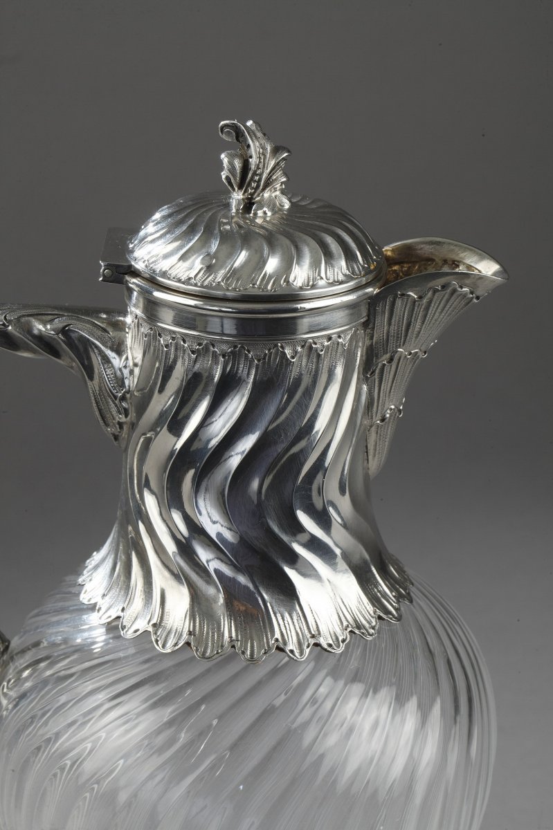 Suite Of 4 Ewers In Silver And Crystal. 19th Century. -photo-6