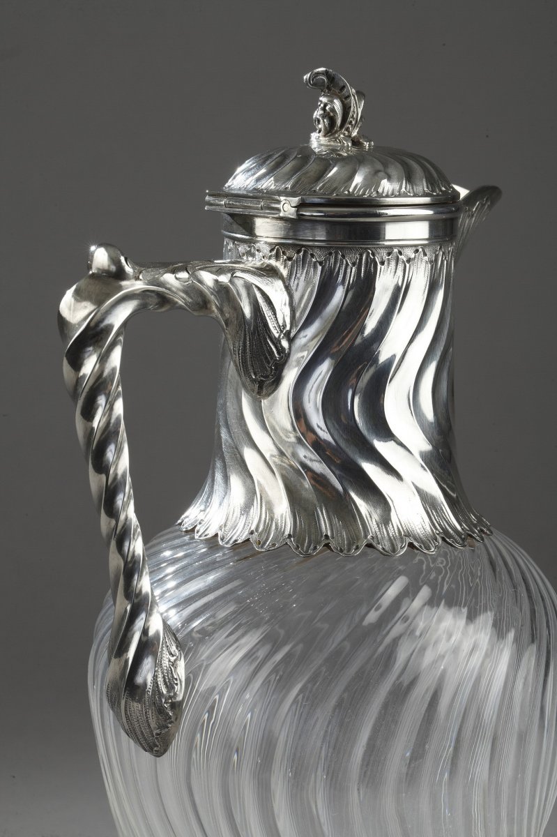 Suite Of 4 Ewers In Silver And Crystal. 19th Century. -photo-7