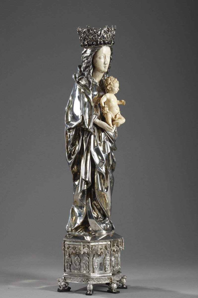 Silver And Ivory Virgin Mary And Child. 19th Century. -photo-2