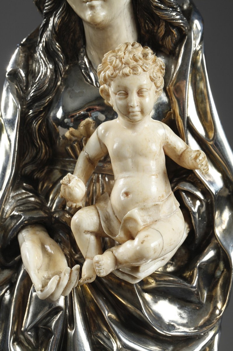 Silver And Ivory Virgin Mary And Child. 19th Century. -photo-3