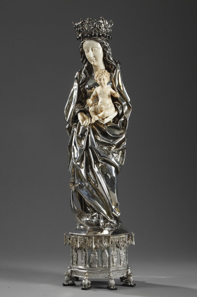 Silver And Ivory Virgin Mary And Child. 19th Century. 