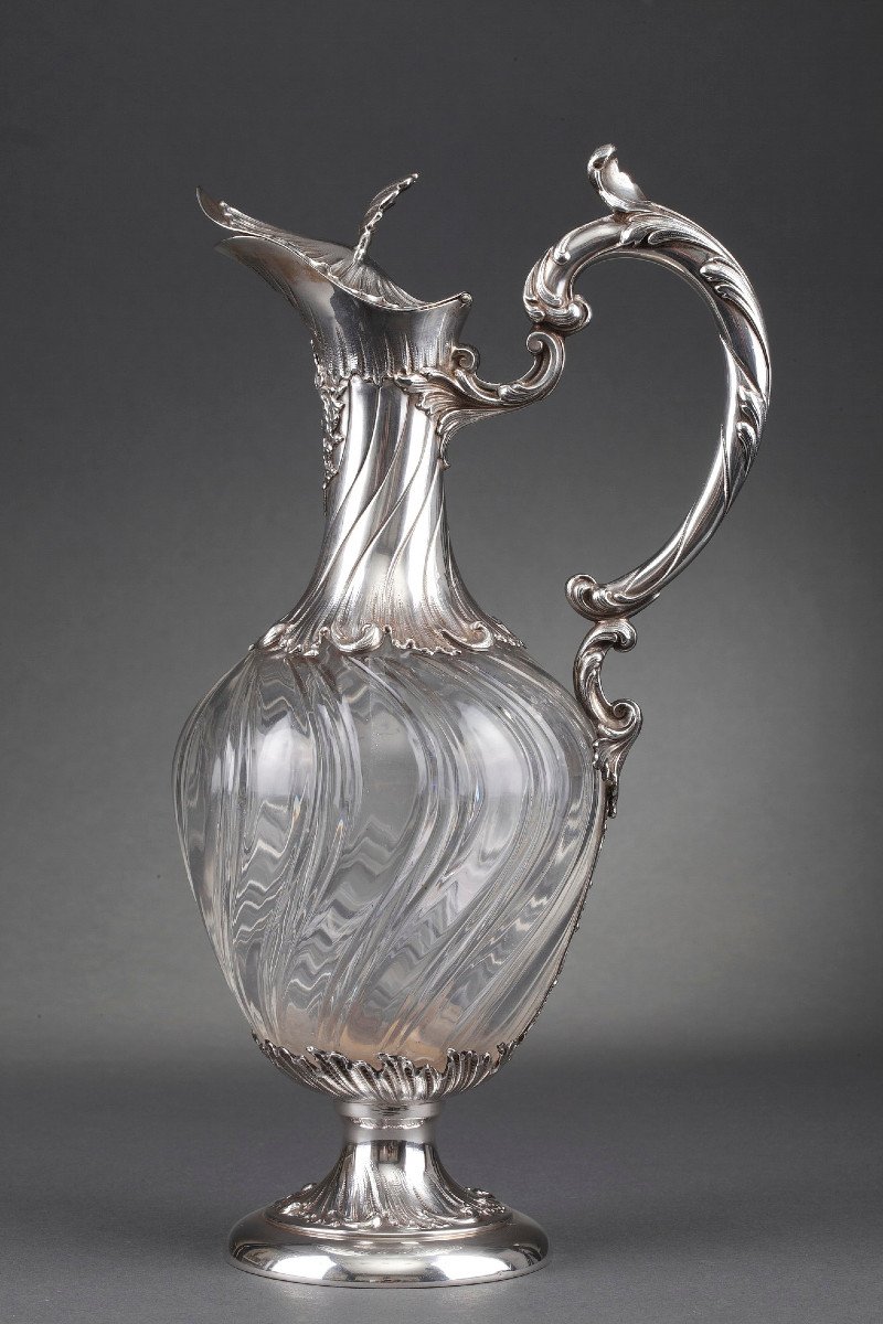 Aiguière, Carafe à Vin En Cristal Et Argent. XIXe Siècle.-photo-3