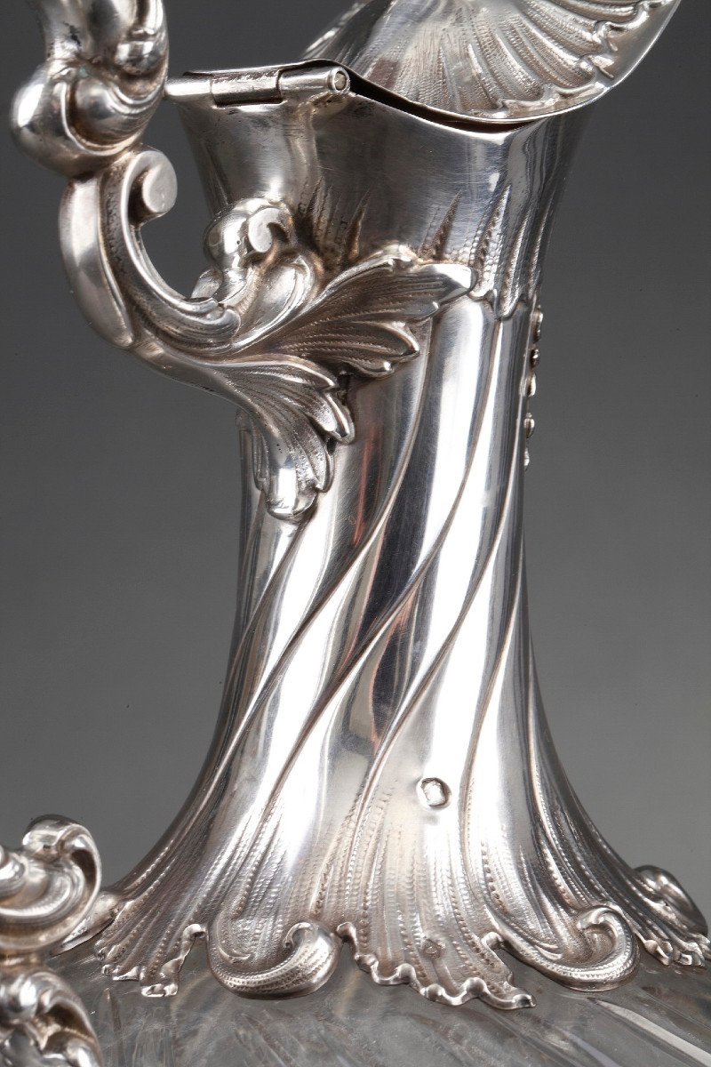 Aiguière, Carafe à Vin En Cristal Et Argent. XIXe Siècle.-photo-3