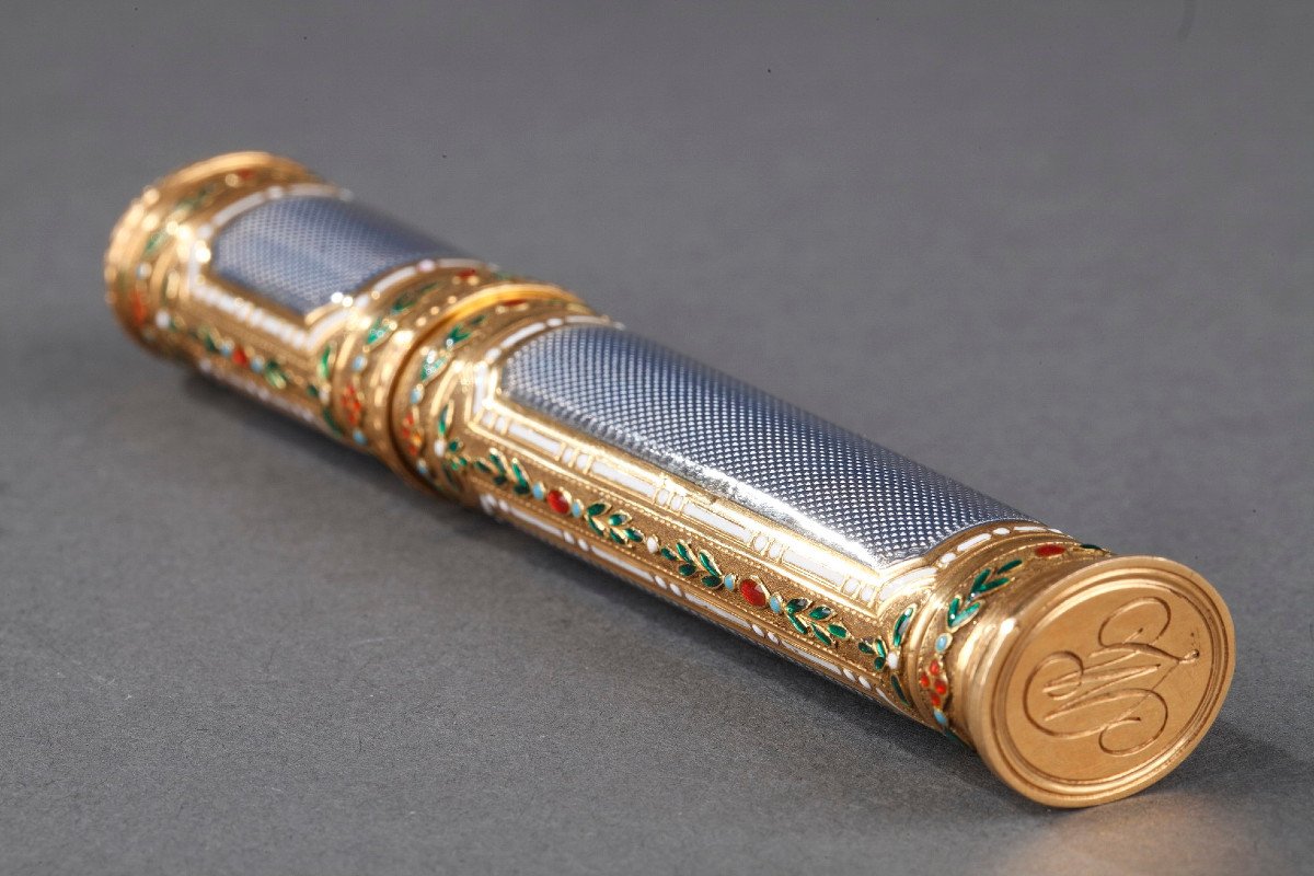 Gold And Enamel Case For Wax. Louis XVI Period. -photo-2