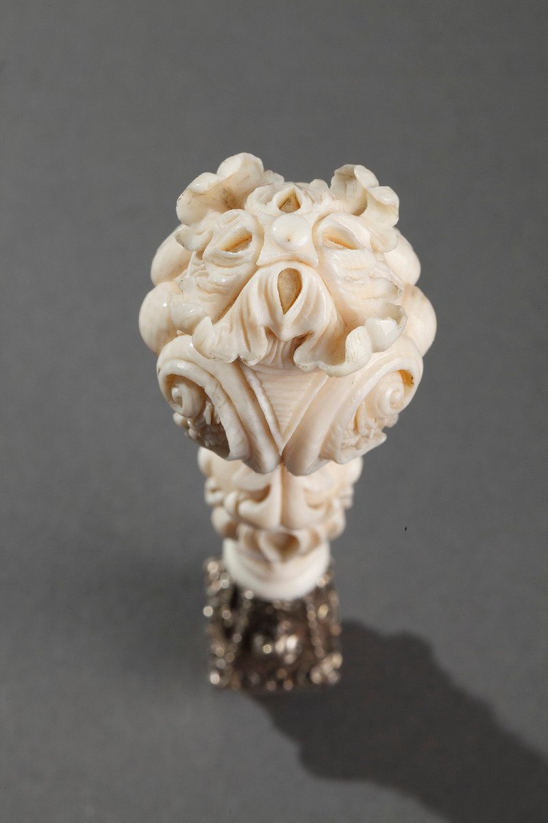 A Dieppe Ivory Desk Seal With Silver And Agate. Mid 19th Century. Restauration. -photo-6