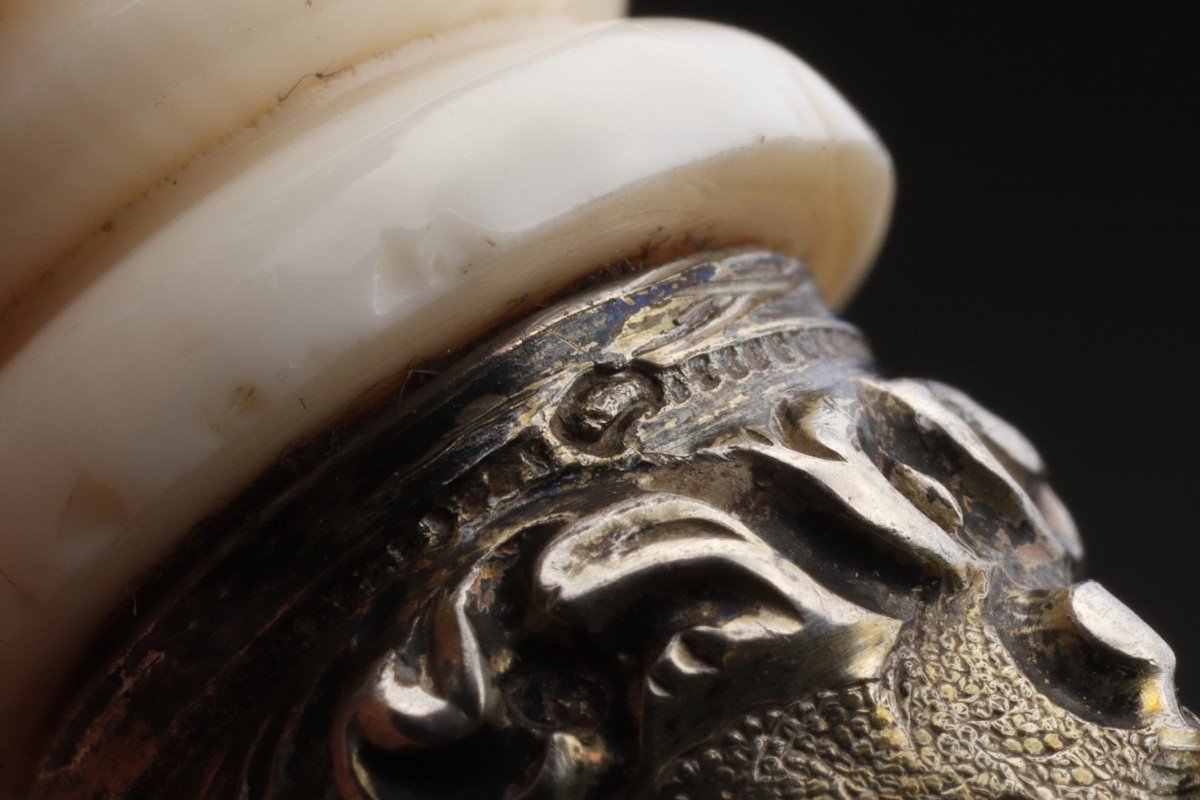 A Dieppe Ivory Desk Seal With Silver And Agate. Mid 19th Century. Restauration. -photo-8