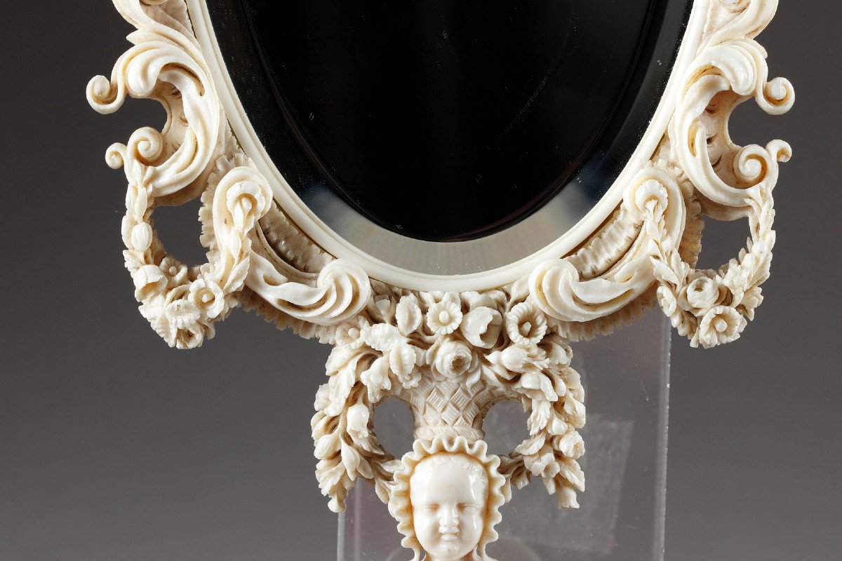 Mid-19th Carved Ivory Mirror In Renaissance Revival, Dieppe. -photo-3