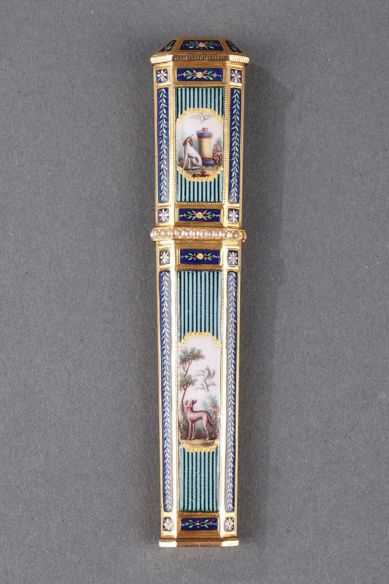 Gold, Enamel, And Pearl Needle Case. Swiss Craftsmanship. Late 18th Century. 