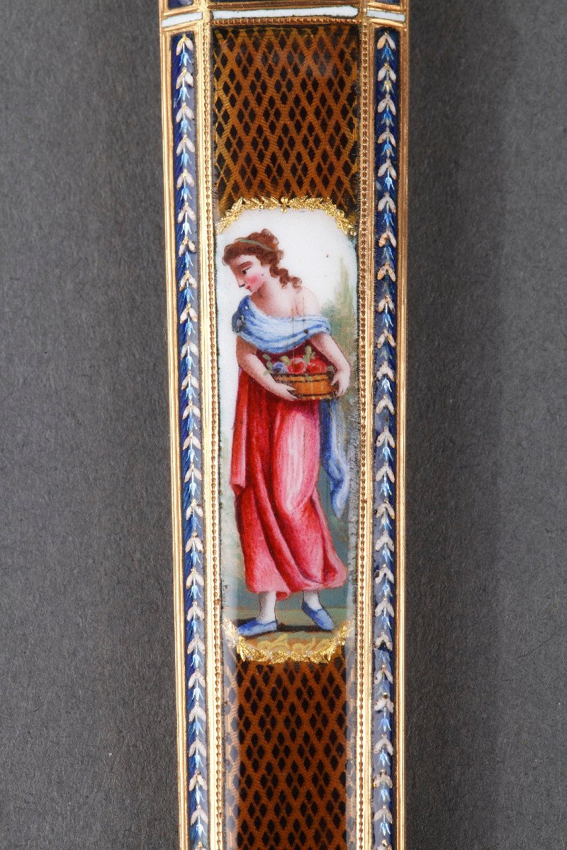 Gold And Enamel Needle Case. Late 18th Century Swiss Work. -photo-2