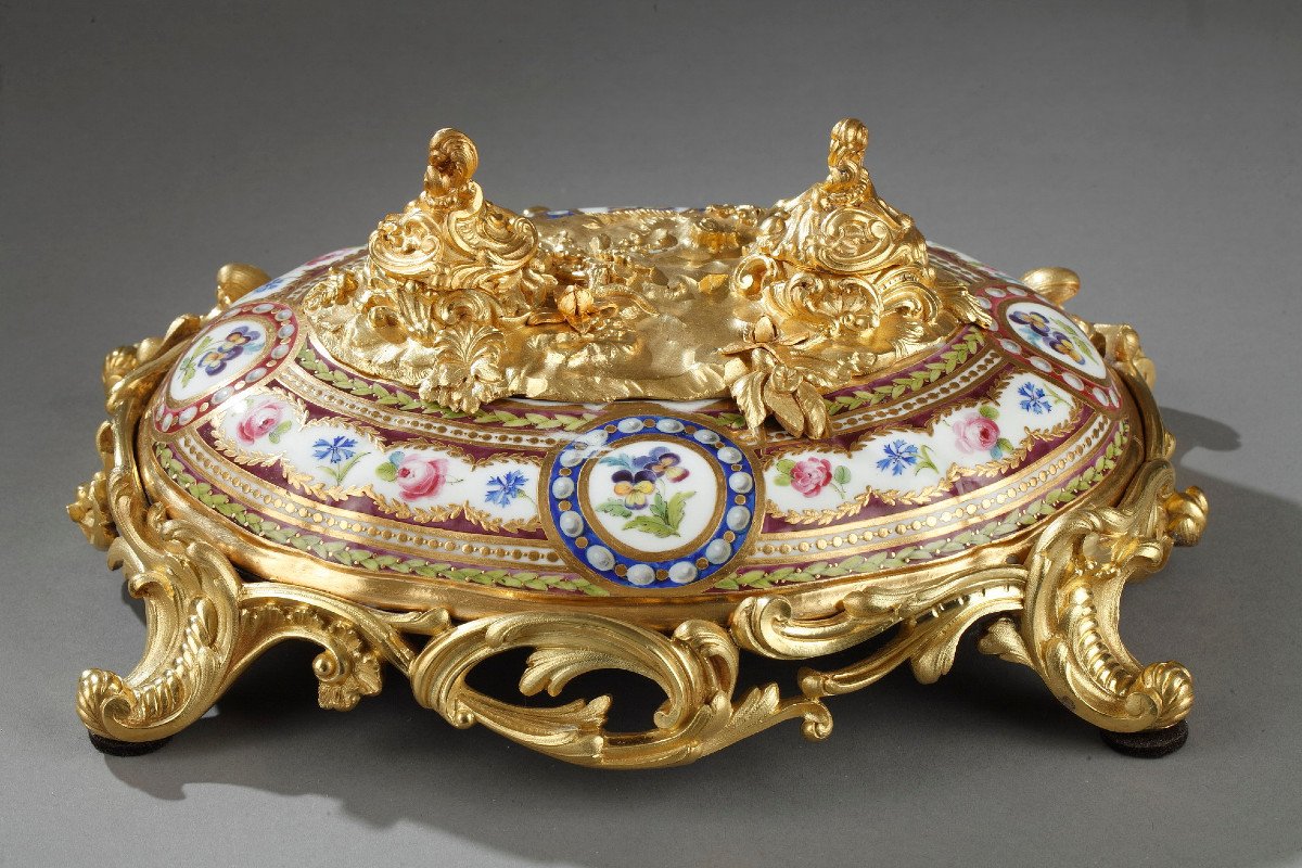 Mid-19th Century Gilt Bronze And Porcelain Inkwell. 