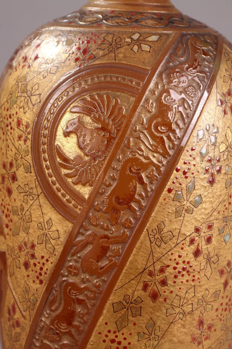 A Wheel-carved And Engraved Cameo Glass Vase Signed "b S & Co"., "verrerie d'Art De Lorraine. -photo-4