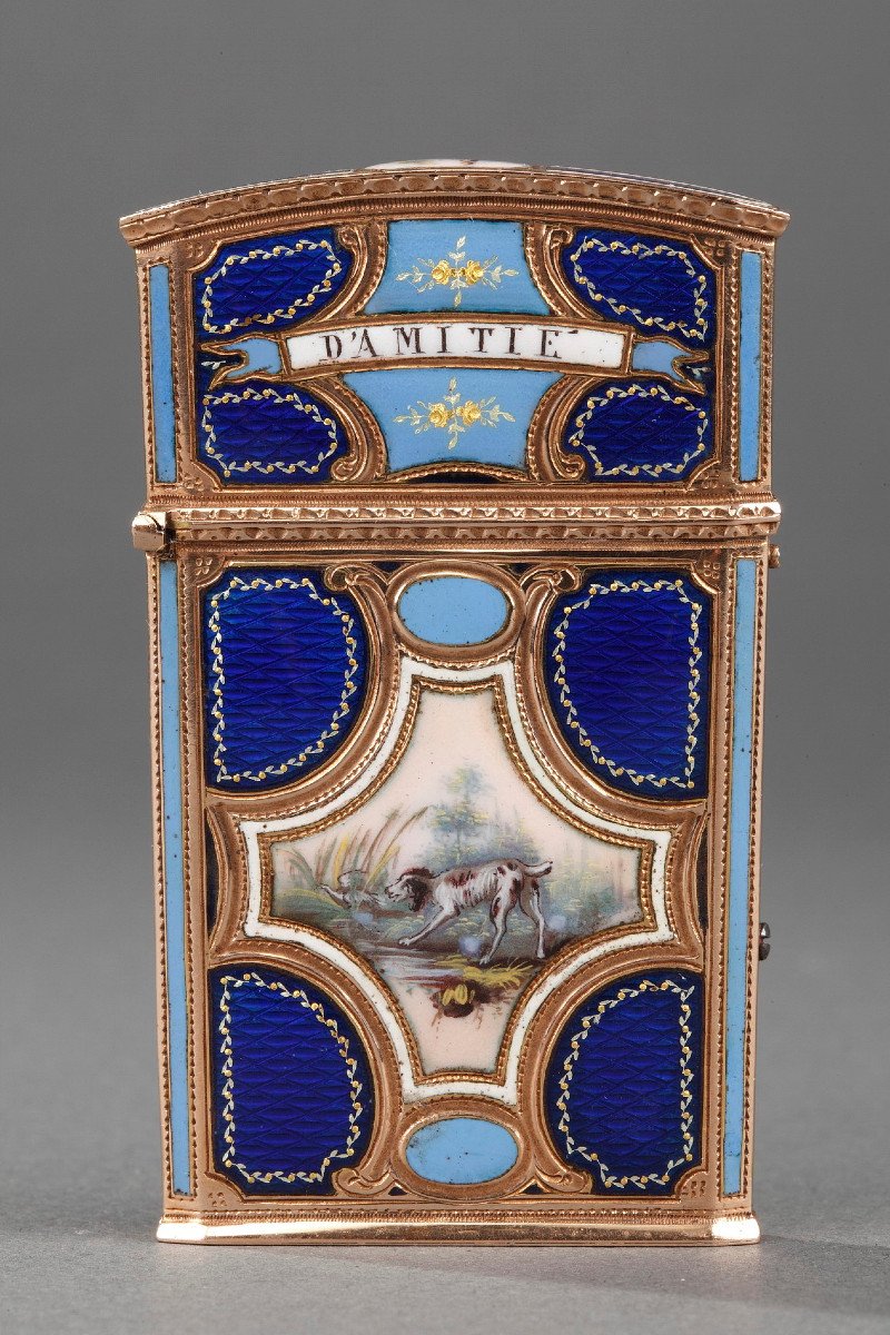 18th Century Gold, Enamel And Ivory Tablet Case Or Dancer Card.