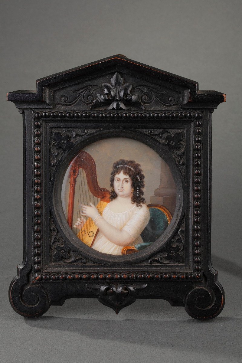 Miniature On Ivory "the Harpist". Circa 1800. -photo-2