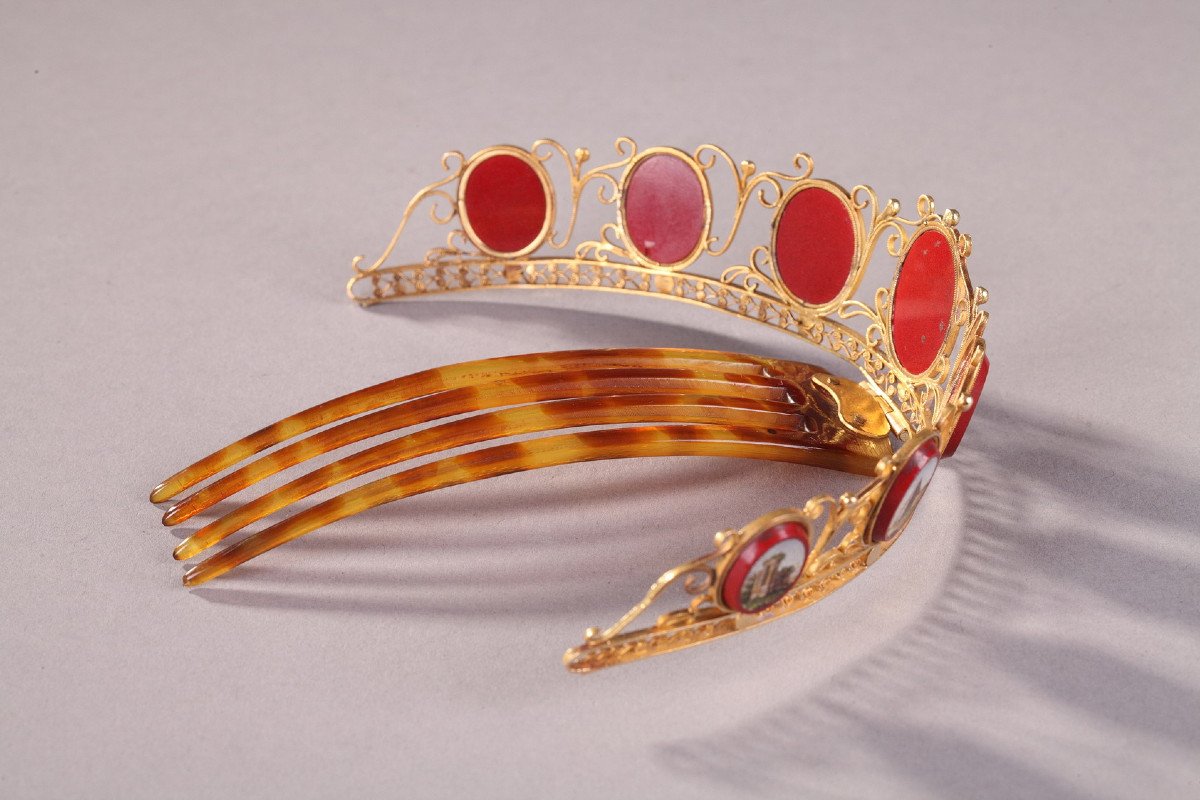 Diadem Comb In Gold With Micromosaic. Empire Period. -photo-1