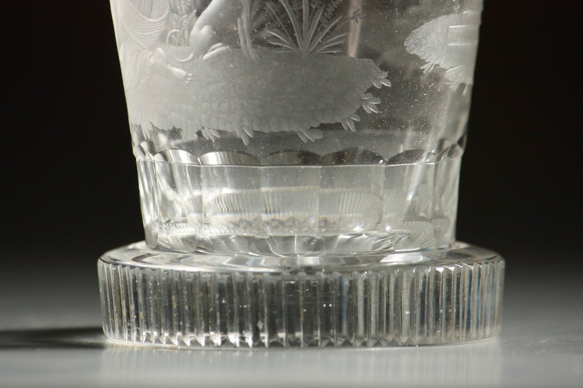 Verre Gravé Et Taillé Représentant Une Allégorie De l'Amitié. Circa 1800. -photo-7