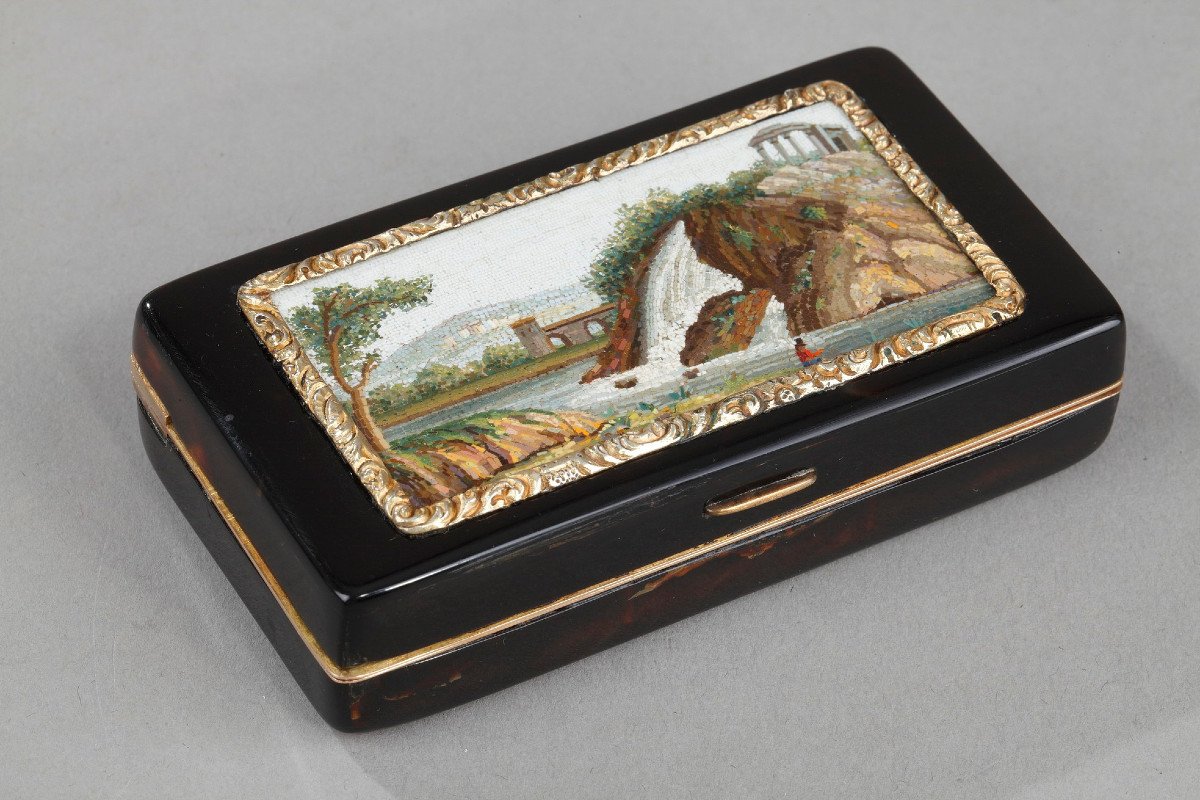 Early 19th Gold-lined, Tortoiseshell Micromosaic Snuff Box. Empire Period. -photo-2