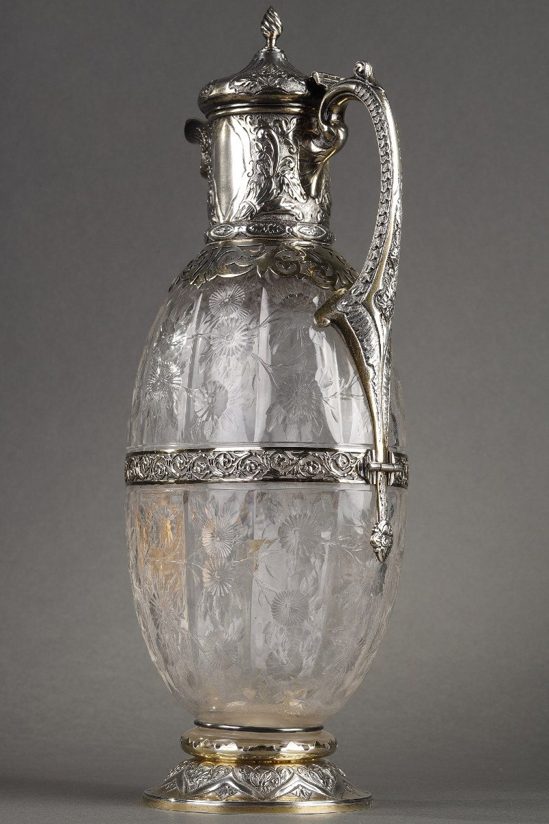 Aiguière En Argent, Vermeil Et Cristal Taillé De Charles Edwards. Londres 1900. -photo-4